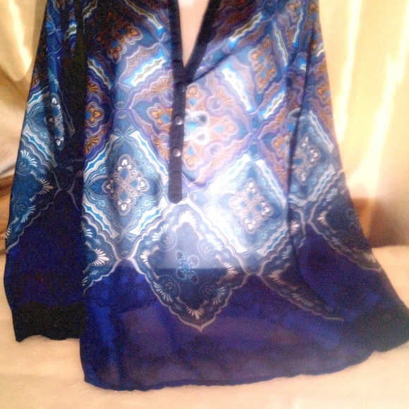 Status Chenault Sheer Mandarin Collar Hi-low Top Sz 10 3 buttons + button… - Picture 1 of 5